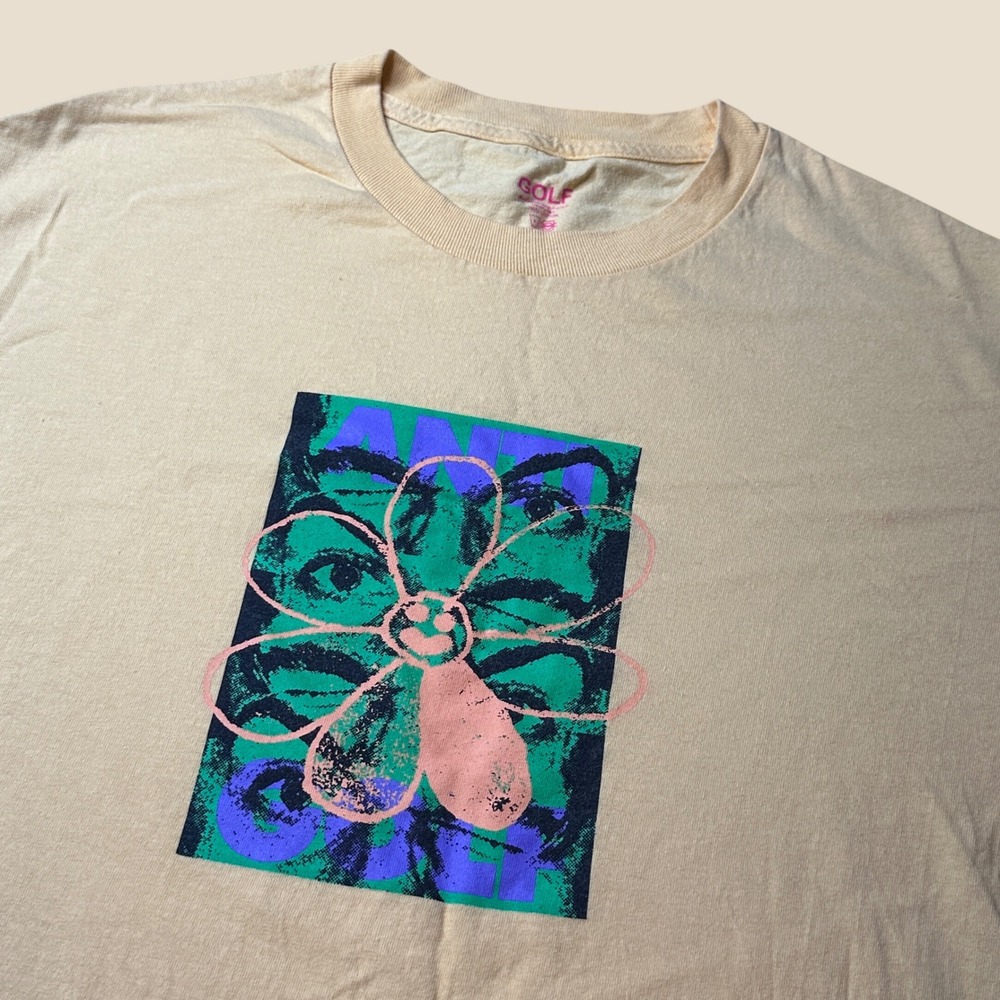 Golf Wang T-Shirt Mens Large Anti Golf Flower Graphic Tan Streetwear Cotton